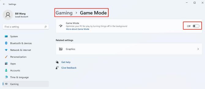 windows 11 settings turn off game mode