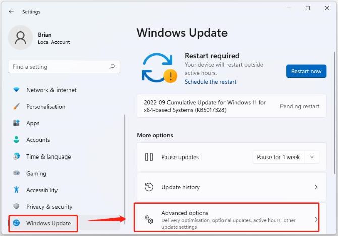 cancel windows 11 update click advanced options
