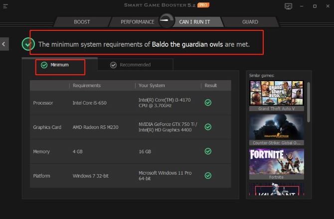 compare your pc and baldo the guardian owls minimum system requirements