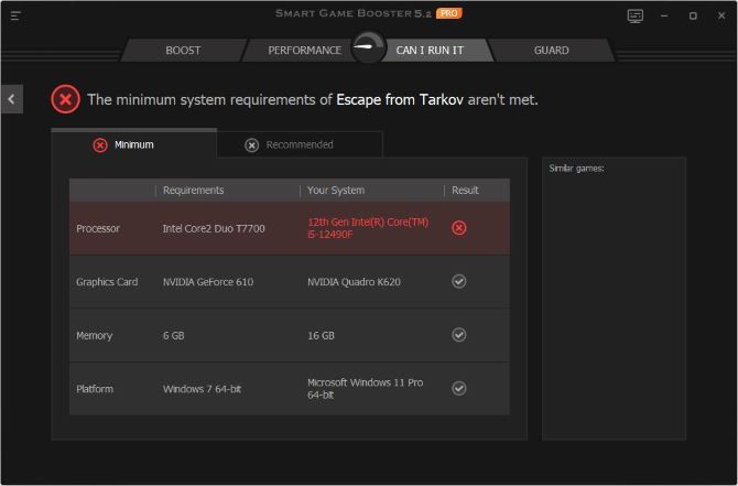 compare your pc and escape from tarkov minimum system requirements