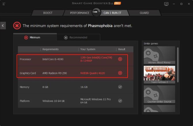 compare your pc and phasmophobia minimum requirements