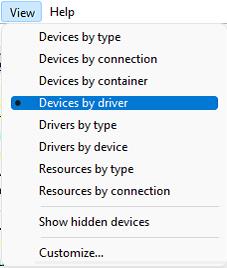 device manager view devices by driver