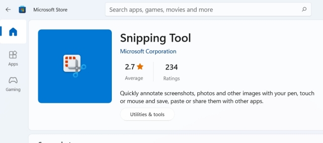 microsoft store snipping tool