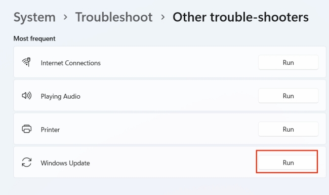other troubleshooters run windows update