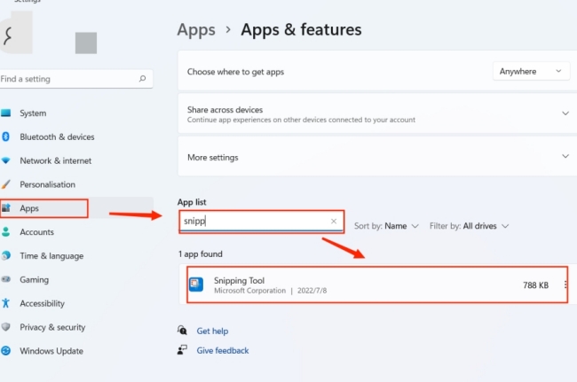 windows 11 apps features snipping tool