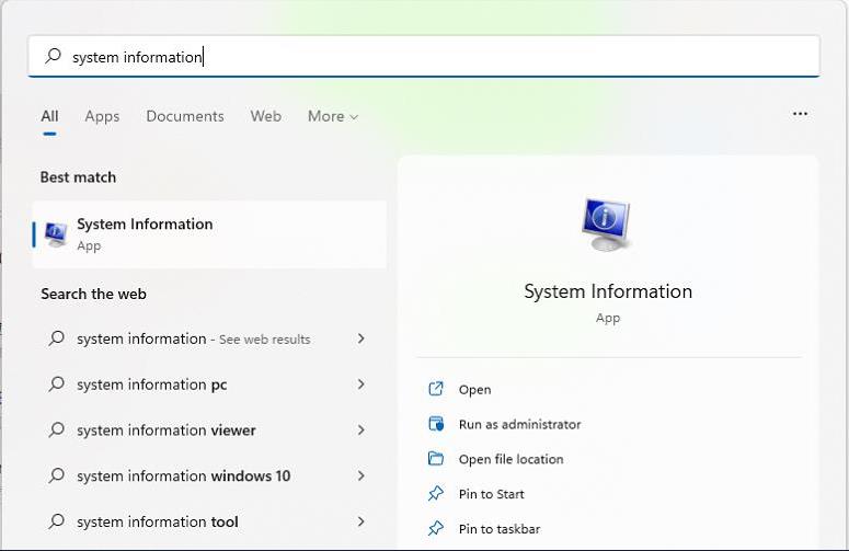windows 11 search system information