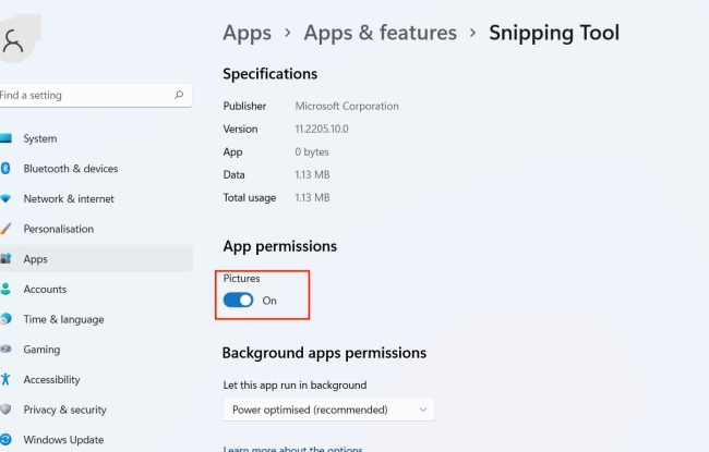 windows 11 snipping tool app permission