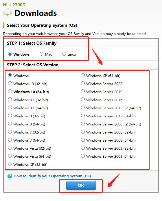 brother hll 2300d driver choose the system version