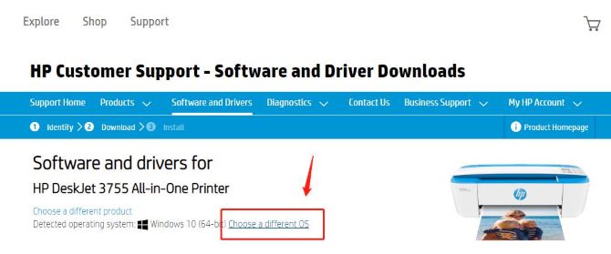 hp driver choose other os in hp site