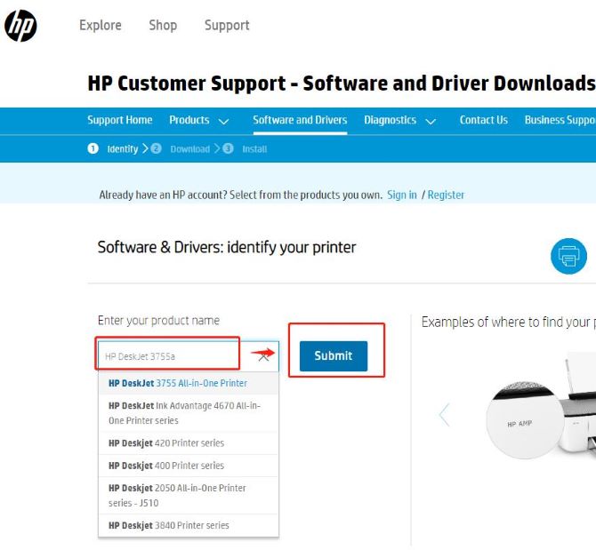 hp driver input the name of driver