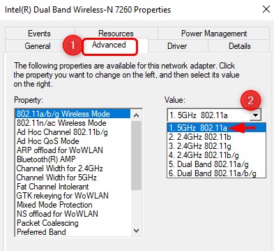 intel wifi 6 ax201 advanced wireless settings