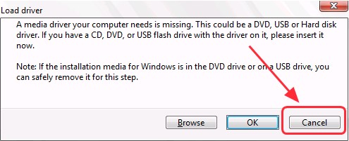 media driver missing click cancel