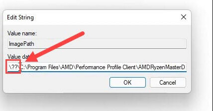ryzen master driver not installed delete four letters in value data