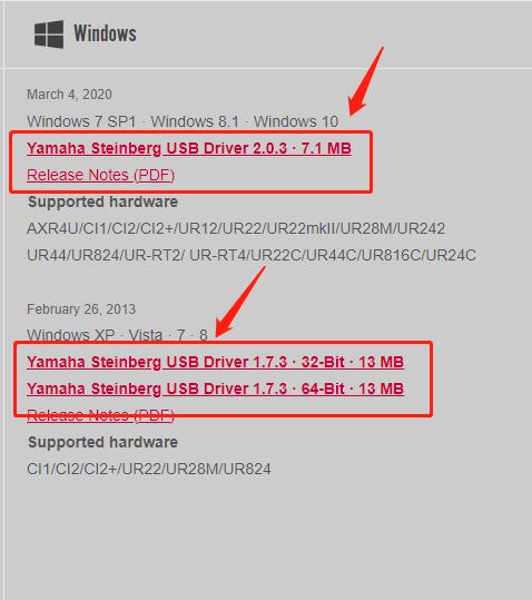 steinberg yamaha usb driver download for windows 8, 7, vista, xp
