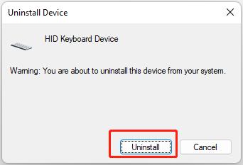 click uninstall device warning