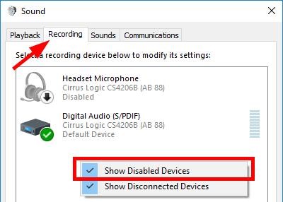 corsair hs60 mic not working click show disabled devices