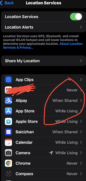 disable sharing location in specific apps