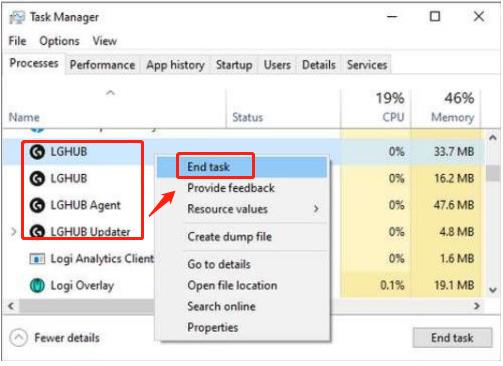 logitech g hub end task