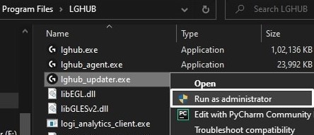 run lghub updater as administrator