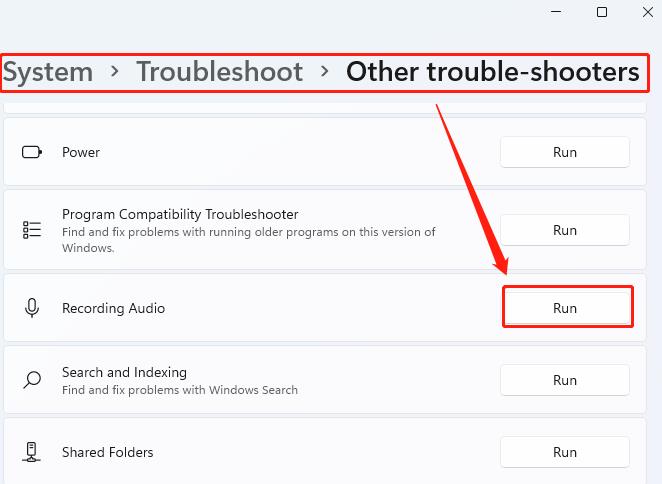 run recording audio troubleshooter