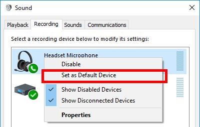 set corsair hs60 mic as default recording device