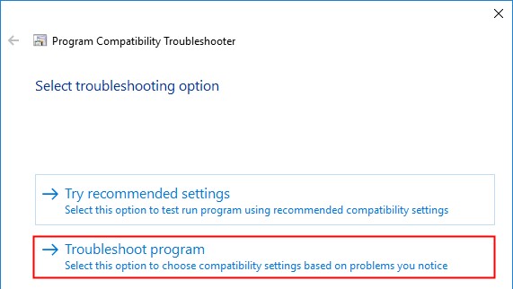 click troubleshoot program