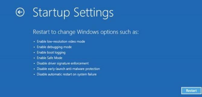 startup settings restart