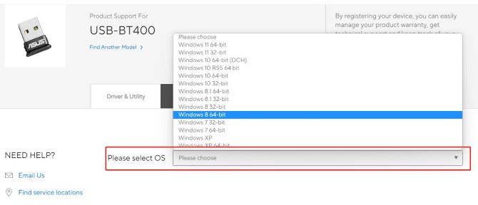 asus usb bt400 driver select os