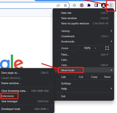 google chrome more tools extensions