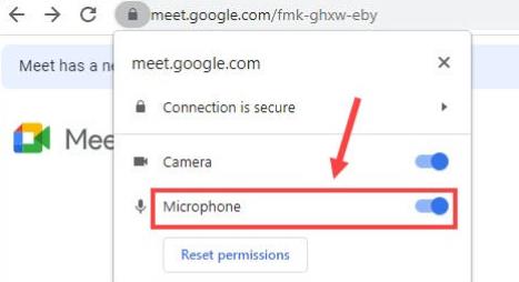 google meet microphone turn on lock icon