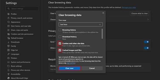microsoft edge click clear now