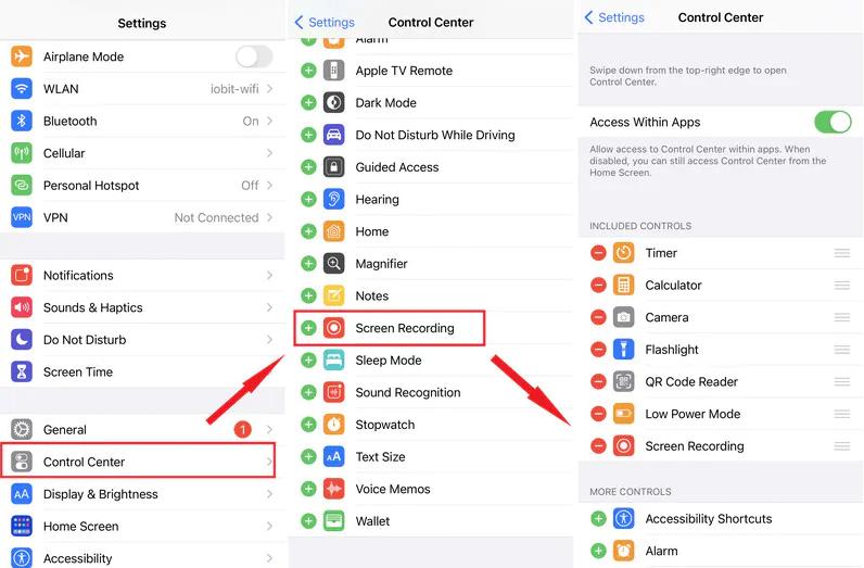 screen record iphone control center screen recording