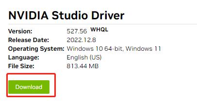 nvidia studio driver click download