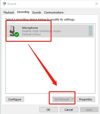 set microphone default