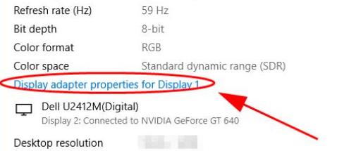 display adapter properties for display
