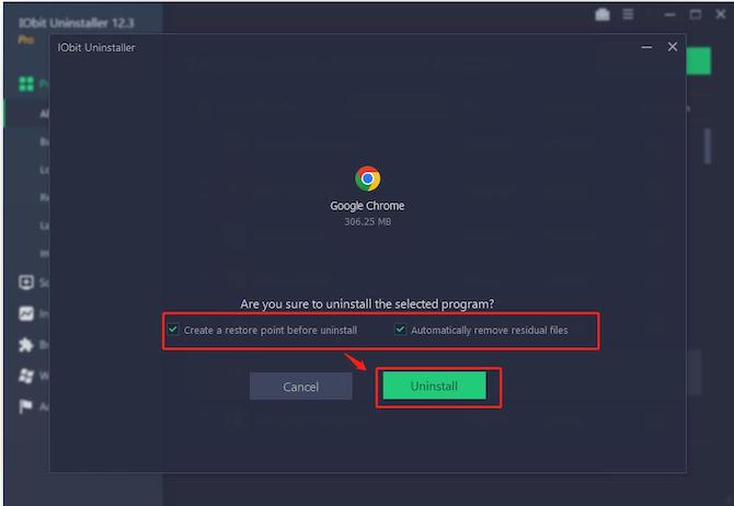 iobit uninstall all programs select remove residuals uninstall