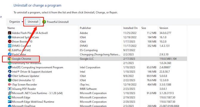uninstall google chrome control panel uninstall