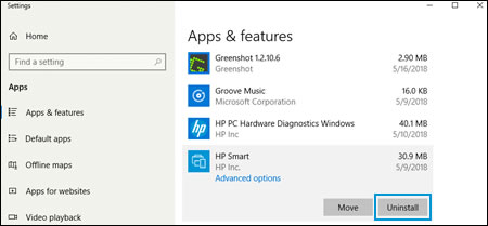 uninstall hp smart in windows
