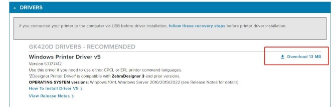 zebra gk420d driver click download