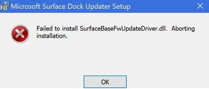 failed to install surfacebasefwupdatedriver.dll