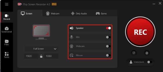 itop screen recorder turn on speaker