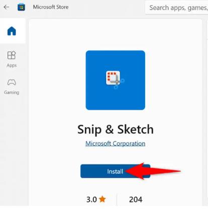 microsoft store click install snip sketch