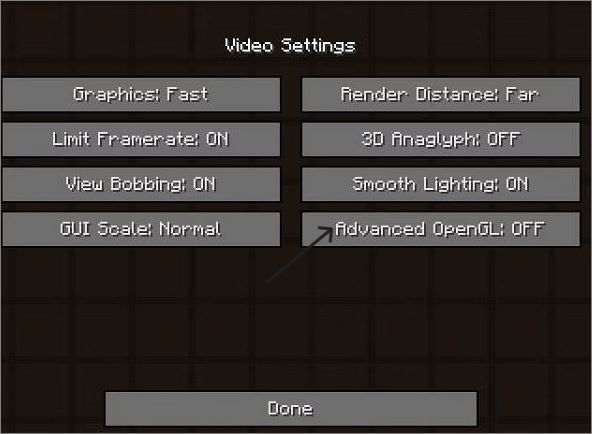 minecraft turn off advanced opengl