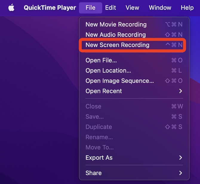 quicktime player new screen recording