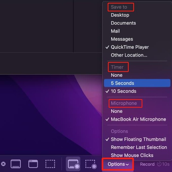 quicktime player options select
