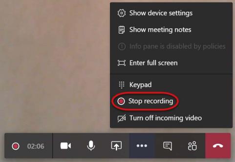 teams recorder more options stop recording