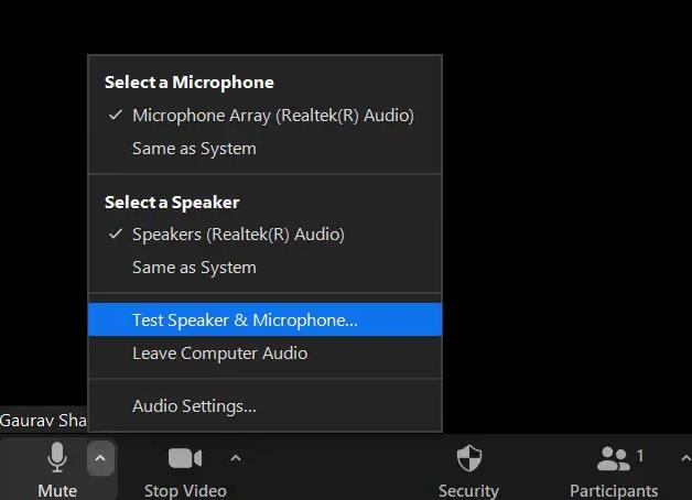 zoom check audio settings select a speaker or microphone