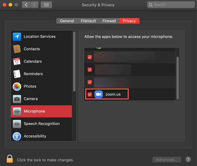 mac check permission microphone zoom