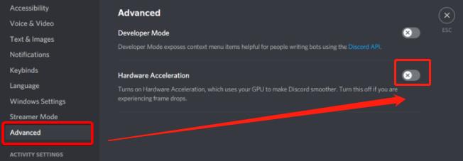 discord turn off hardware acceleration