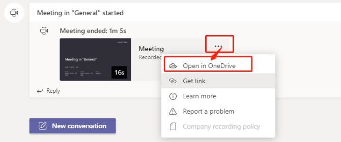 find chat open in one drive